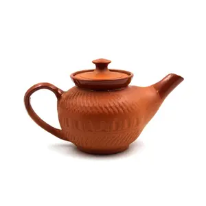 STONE WORK TERACOTTA Inside Ceramic Coated Artisan Handmade Tea Kettle for Home USE (950 ml)