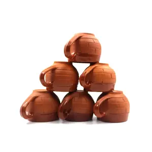 STONE WORK Terracotta Clay Tea Cups - Set of 6 Earthen Brown Brick Design - 120 ml