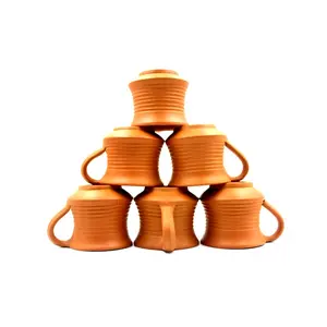 STONE WORK Handmade Terracotta Non Ceramic Clay Tea Cup with Entic Traditional Design Set of 6 Pcs-120 ml