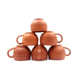 STONE WORK Handmade Terracotta Non Ceramic Clay Tea Cup with Traditional Design Set of 6 Pcs-120 ml
