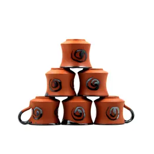 STONE WORK Handmade Ceramic Cotted Inside Terracotta Coffee Cup with Dynamic Colour Printed Outside Ideal for Home Use Or Gifting Purpose.-Size (H*W*D:6*7*4) cm