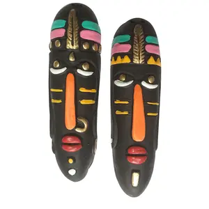 STONE WORK Terracotta Wall Haning Home Decorative Multicolored Tribal Mask Combo-2 PCs. ( H X W X D : 16*4*2 CM )