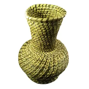 WOOD CARVING WORK SABAI Grass Hand-Woven Flower Vase (Odia Tribal Handicraft); Beautiful Ethnic Table dcor Item for Gifting Purposes (5 Inches in Diameter X 6 Inches in Height X 100 Grams)