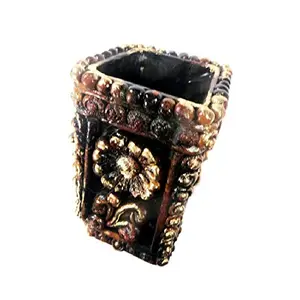 WOOD CARVING WORK Antique Looking Dark Metal Finish Handcrafted Paper-Made (Papier Mache) Unbreakable Pen Stand