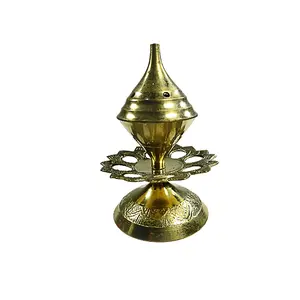 WOOD CARVING WORK Conical Brass Designer Incense/ Agarbatti Stick Holder; Spiritual and Religious Puja Accessory and Ideal Gift