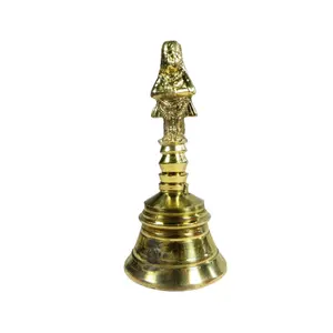 WOOD CARVING WORK Beautiful Hand-Held Brass Garuda Ghanti Bell for Temples Puja and Gift (5 X 2.1 Inches)