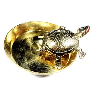 WOOD CARVING WORK Beautiful Brass Handmade Medium Size Vastu and Feng Shui Tortoise/ Turtle/ Kachhua with Open Bowl from Balakati for Puja and for Good Luck