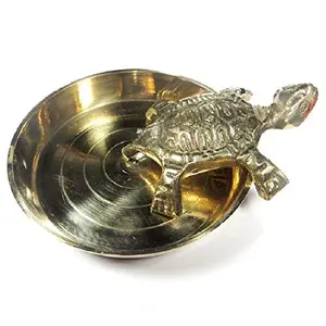 WOOD CARVING WORK Beautiful Brass Handmade Small Vastu and Feng Shui Tortoise/ Turtle/ Kachhua with Open Bowl from Balakati for Puja and for Good Luck