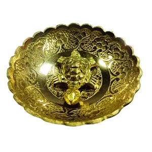 WOOD CARVING WORK Beautiful Brass Handmade vastu and feng Shui Small Tortoise/ Turtle/ kachhua with Bowl for puja and for Good Luck (Uttara)