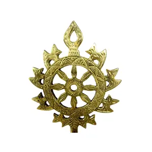 WOOD CARVING WORK Brass Puri Jagannath Nilachakra: Small Neel Chakra/Blue Wheel ATOP The Lod Jagannath Temple; Ideal for puja Home dcor and Gifting (Height: 9.5 X Length: 5.5Inches X 430 Grams)