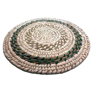 WOOD CARVING WORK SABAI Grass Hand-Woven Table Mat for Home 01 Small Piece (Odia Tribal Handicraft); Beautiful Ethnic Table dcor Item for Gifting Purposes (Multi 12 Inch Diameter x H : 1.5 Inch X 300 Gr)
