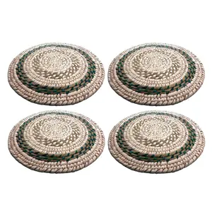 WOOD CARVING WORK SABAI Grass Hand-Woven Table Mat (Odia Tribal Handicraft); Beautiful Ethnic Table dcor Item; Ideal for Gifting Purposes (12 Inch Diameter x H :- 1.5 Inch Set of 04 Pcs 1200 Grs)