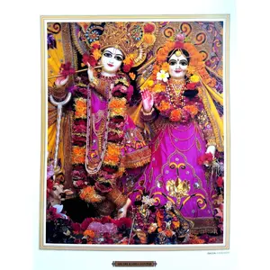 WOOD CARVING WORK Lord SRI SRI Radha Krishna FINE Art Paper Print Poster Small Size Poster (ISKCON Ahmedabad Deities Small Poster)