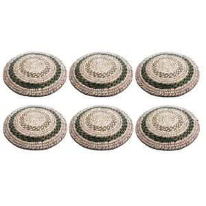 WOOD CARVING WORK SABAI Grass Hand-Woven Table Mat for Home (Odia Tribal Handicraft) Beautiful Ethnic Table dcor Item for Gifting Purposes (12 Inch Diameter x H :- 1.5 Inch Set of 06 Pcs : 1800 Gr)