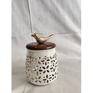 BRASS CRAFTS Brass Metal Iron Birds Jar Container With Lid For Storage in Kitchen & Dining Table Gifting Decorative Chocolate Box 1 piece Made in India