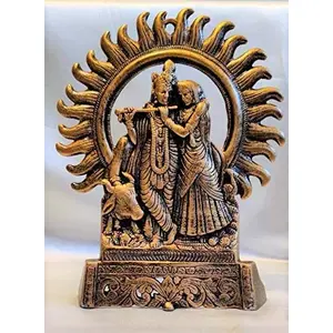 BRASS CRAFTS Metal Aluminum Radha Krishna with Holy Cow Statue Wall Hanging Decorative Idol for Home decor & Gifting Size Medium (L*B*H - 21*4*27 CM) Color Brass Golden Antique Made In India