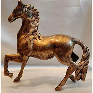 BRASS CRAFTS Brass Riding Horse Copper Gold Antique Animal Figure(24x9x24 cm) Home Decor Gifting Statue for Vastu Feng Shui Positive Energy & Vibration; Made in India