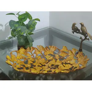 BRASS CRAFTS Aluminum Leaf Pattern Fruit Bowls/Platter Decorative Bowl/Tableware/Centerpiece/Gifting/Platter Made in India | (Brown) L*B*H - 44CM*24CM*6CM
