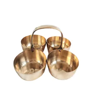 BRASS CRAFTS Brass Haldi Kumkum Set with Handle (L*B*H - 10CM*10CM*6CM) Haldi Kumkum Roli Chawal Katori Made in India