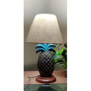 BRASS CRAFTS Brass Pineapple Antique Table Lamp/Table lamp for Living Room Table lamp for Hotel Bedside Table lamp Lamp Size: L*B*H- 13.5 * 13.5 * 39CM/Shade Size:L*B*H- 33 * 33 * 14CM/Made in India