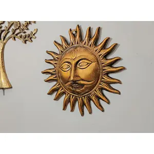 BRASS CRAFTS Sun Face Small (L*B*H - 17.5 * 3 * 19.5 CM) Sun Surya Face Idol Sculpture for Home & Office Wall Hanging Dcor Vastu Remedy Made In India
