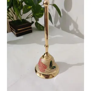BRASS CRAFTS Brass Puja Bell Colored Large (L*B*H - 6.5 * 6.5 * 15.5 CM) Brass Puja Bell for Gifting Temple Made in India