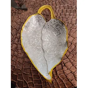 BRASS CRAFTS Brass: Decorative Plate Made of Aluminum Mango Tray(L*B*H - 18 * 12 * 2 CM) Decorative Plates Silver Plated Gift Items Small Decorative Plates Gift Box Made in India