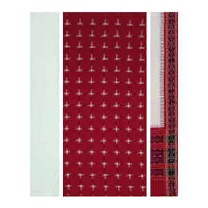 SAMBALPURI BANDHA CRAFT sambalpuri cotton dress material set(Star design in red color base0