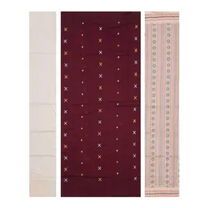 SAMBALPURI BANDHA CRAFT Sambalpuri bomkai cotton dres material set(Traditional bomkai buti design in deep maroon color base)
