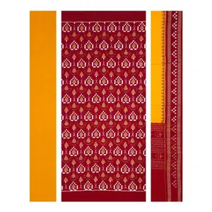 SAMBALPURI BANDHA CRAFT sambalpuri cotton dress material set(Pasapali in heart shape design in red yellow and white colors combination)