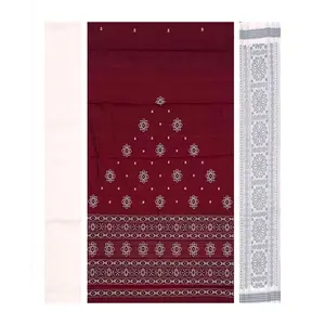 SAMBALPURI BANDHA CRAFT Sambalpuri Bomkai Cotton Dress Material in Maroon with Traditional Design
