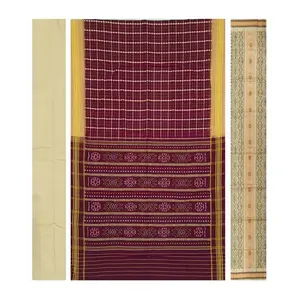 SAMBALPURI BANDHA CRAFT sambalpuri cotton dress material set(Check check design in coffee color base)