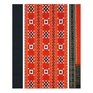SAMBALPURI BANDHA CRAFT sambalpuri cotton dress material set(Pasapalli design in orange black and white colors combination)