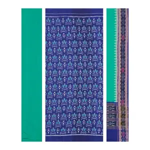 SAMBALPURI BANDHA CRAFT sambalpuri cotton dress material set(Terracottta and flower design in blue and rama green colors combination)