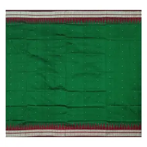 SAMBALPURI BANDHA CRAFT Bomkai silk saree with blouse piece(Partly saree Green and maroon colors combination)