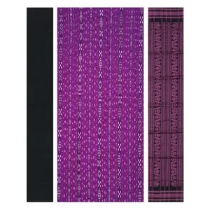 Sambalpuri cotton dress material set(Traditional danti bandha design in magenta black and white colors combination0