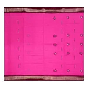SAMBALPURI BANDHA CRAFT sambalpuri bomkai cotton saree with blouse piece(Padam motifs in pink color base)