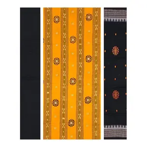 SAMBALPURI BANDHA CRAFT sambalpuri bomkai cotton dress materil set(Flower motifs in yellow color base)
