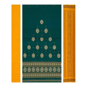 SAMBALPURI BANDHA CRAFT Sambalpuri bomkai cotton dress material set(Traditional design in green color base with yellow color dupatta and salwar)