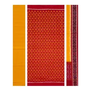 SAMBALPURI BANDHA CRAFT Sambalpuri cotton dress material set(Traditional design in red yellow color combination)