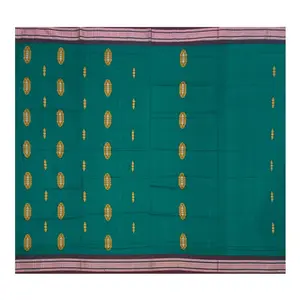 SAMBALPURI BANDHA CRAFT Sambalpuri bomkai cotton saree with blouse piece(Padam motifs in bottle green color base)