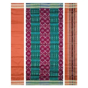 Sambalpuri silk dress material set(Traditional design in Coral blue deep pink colors Dupatta and salwar in orange color)