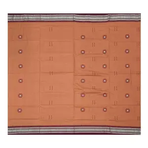 SAMBALPURI BANDHA CRAFT sambalpuri bomkai cotton saree with blouse piece(Padam motifs in brown color base)