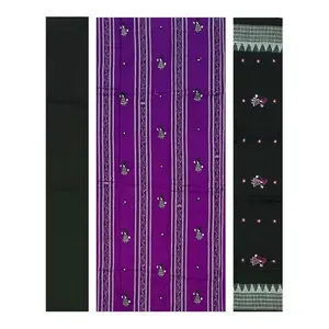 SAMBALPURI BANDHA CRAFT Sambalpuri bomkai cotton dress material set(Doll motifs in violet color base with black color dupatta and salwar)