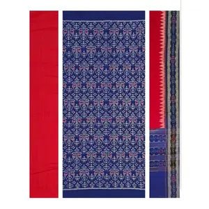 SAMBALPURI BANDHA CRAFT sambalpuri cotton dress material set(Birds and terracotta design in blue color base)