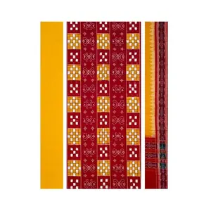 SAMBALPURI BANDHA CRAFT sambalpuri cotton dress material set(Pasapali design in red yellow colors combination)