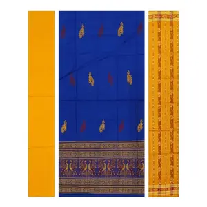 SAMBALPURI BANDHA CRAFT sambalpuri bomkai cottondress material set(peacock design in navy blue color base)