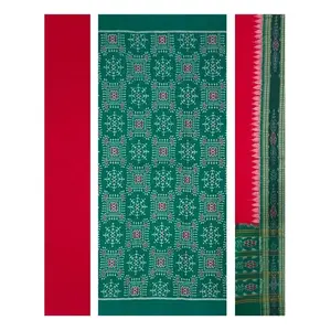 SAMBALPURI BANDHA CRAFT sambalpuri cotton dress material set(tribal art design in green and red color socmbination)
