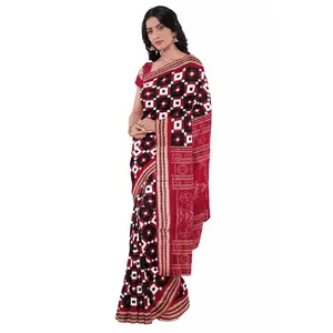 odkala sambalpuri cotton saree with blouse piece(Pasapalli design in red black and white color s combination0