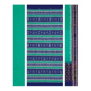 SAMBALPURI BANDHA CRAFT sambalpuri cotton dress material set(Terracotta art design in blue rama green and white colors combination)